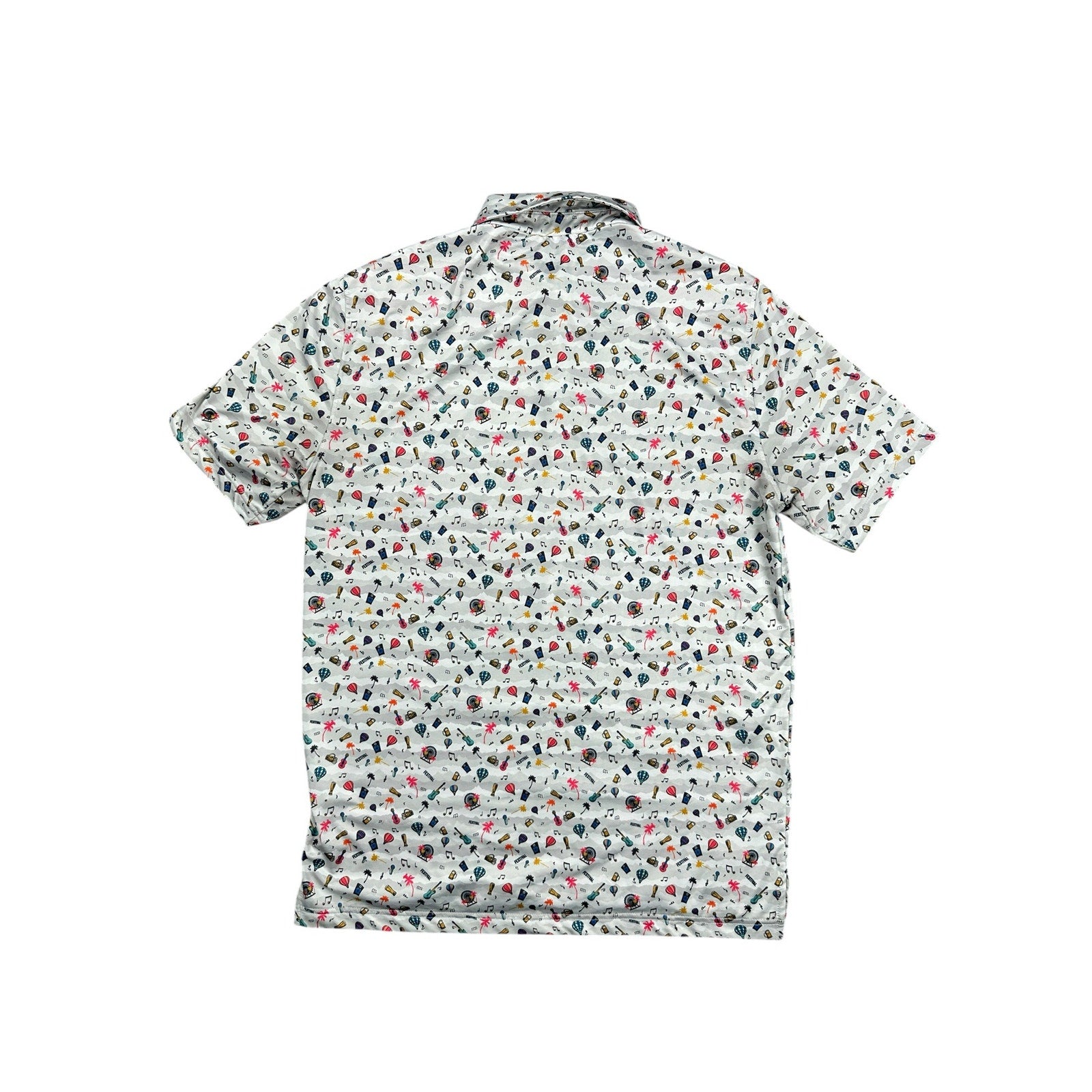 1764 Festival Print Golf Polo in Silver Gray Ivory Multi-Print — Size Medium // Preowned