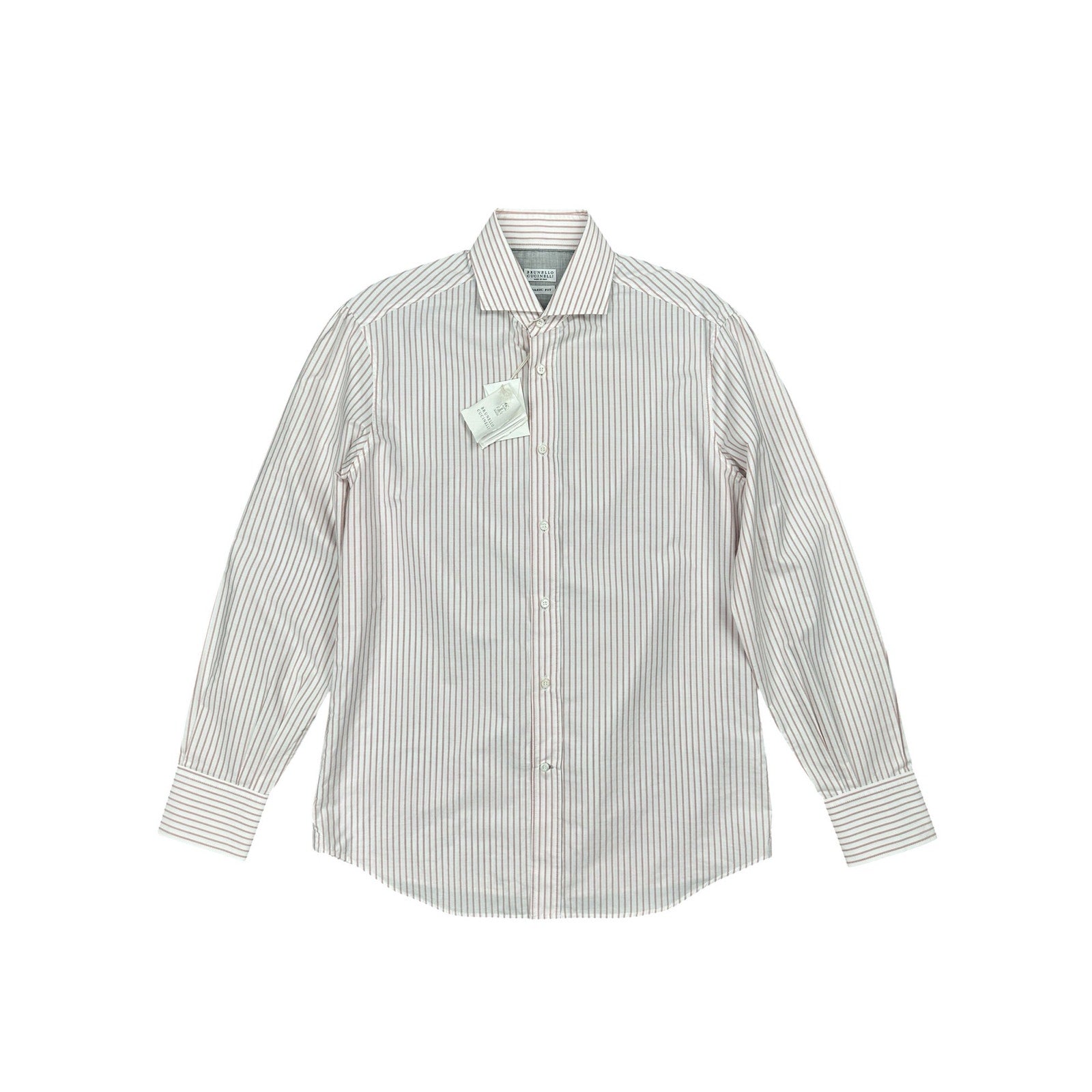 Brunello Cucinelli Made in Italy Basic Fit Striped Long Sleeve Button Down in White Coral — Size Medium