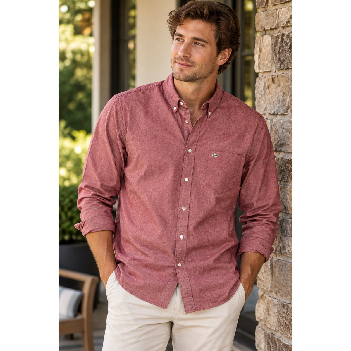 Lacoste Classic Fit Long Sleeve Chambray Shirt — Size 42 (Large) // Preowned
