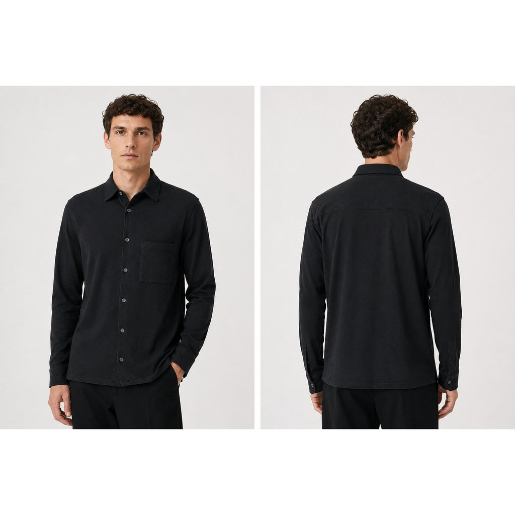 COS Regular Fit Stretch Jersey Long Sleeve Shirt in Black — Size Medium // Preowned