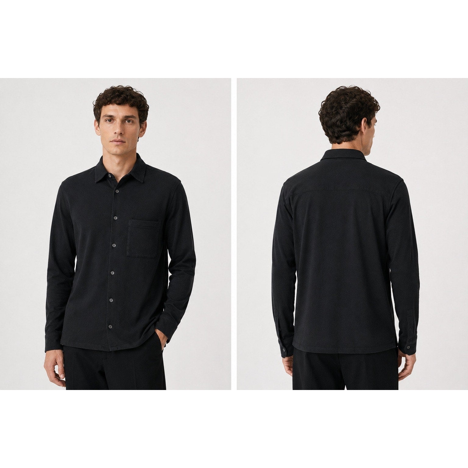 COS Regular Fit Stretch Jersey Long Sleeve Shirt in Black — Size Medium // Preowned