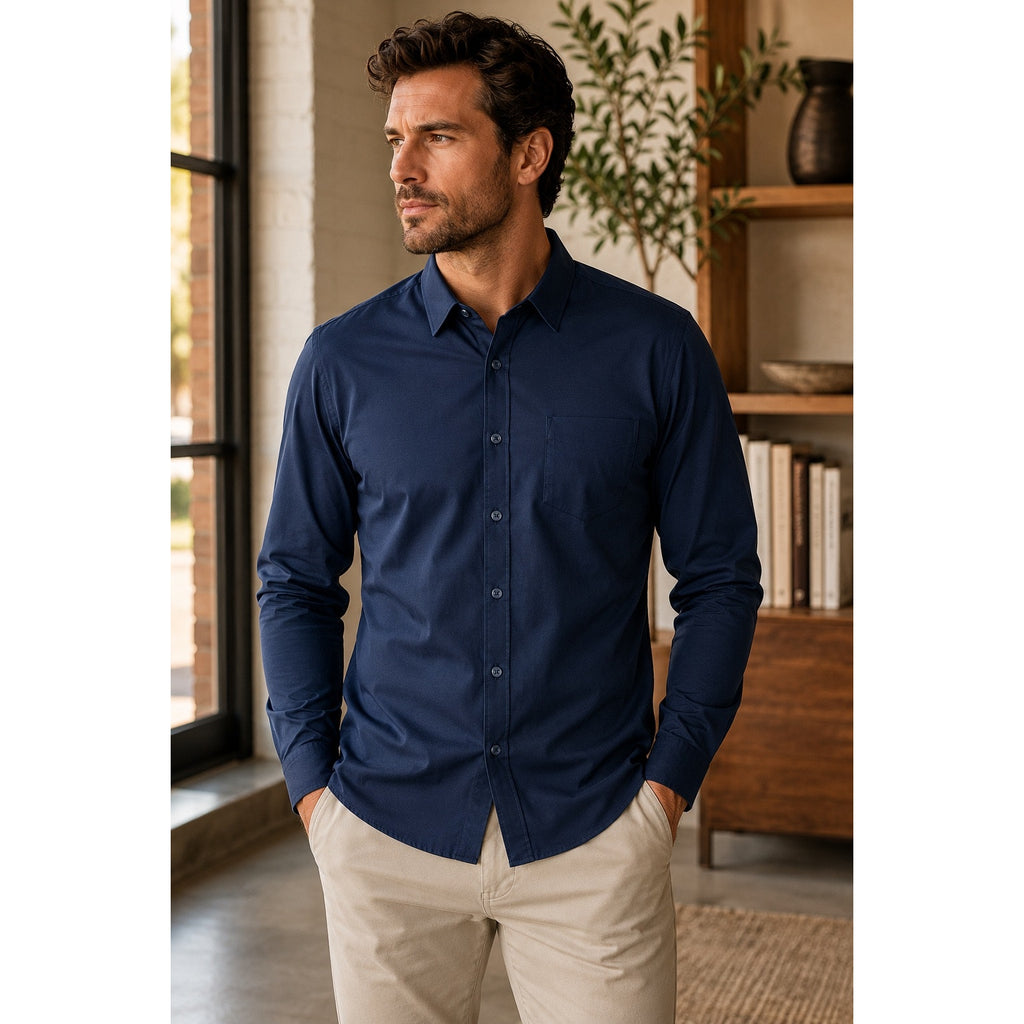 7 Diamonds 4-Way Stretch Oxford Long Sleeve Button Down in Navy — Size 2XL