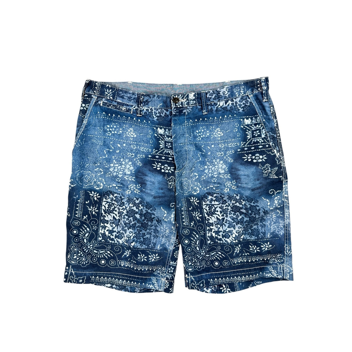 Polo Ralph Lauren Indigo Bandana Motif-Dye Chambray Shorts — Size 38 // Preowned