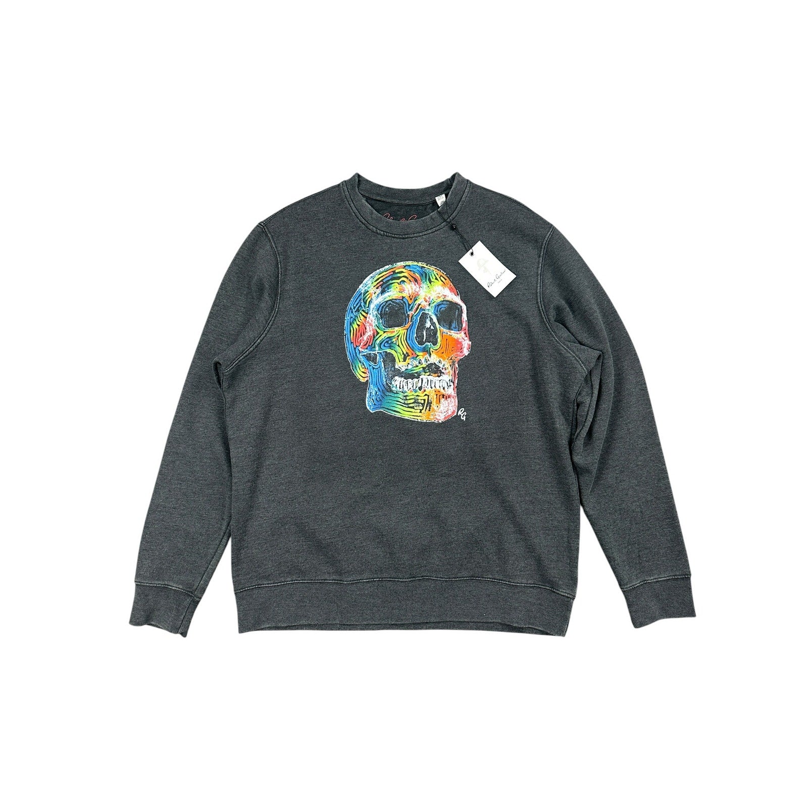 Robert Graham Neon Bones Graphic Long Sleeve Sweatshirt in Charcoal — Size 2XL
