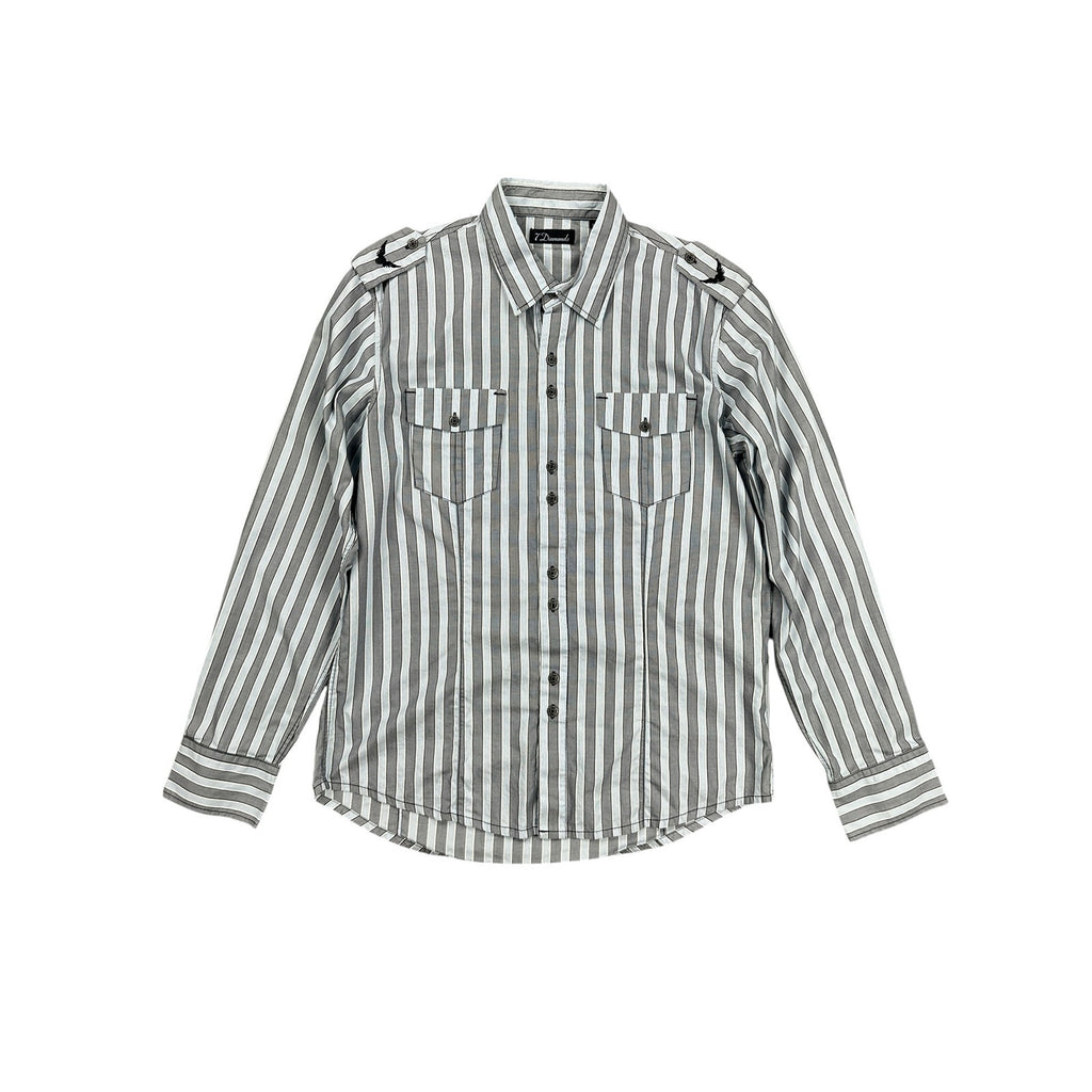 7 Diamonds Long Sleeve Stripe Button Down Shirt in Gray White Black — Size Large