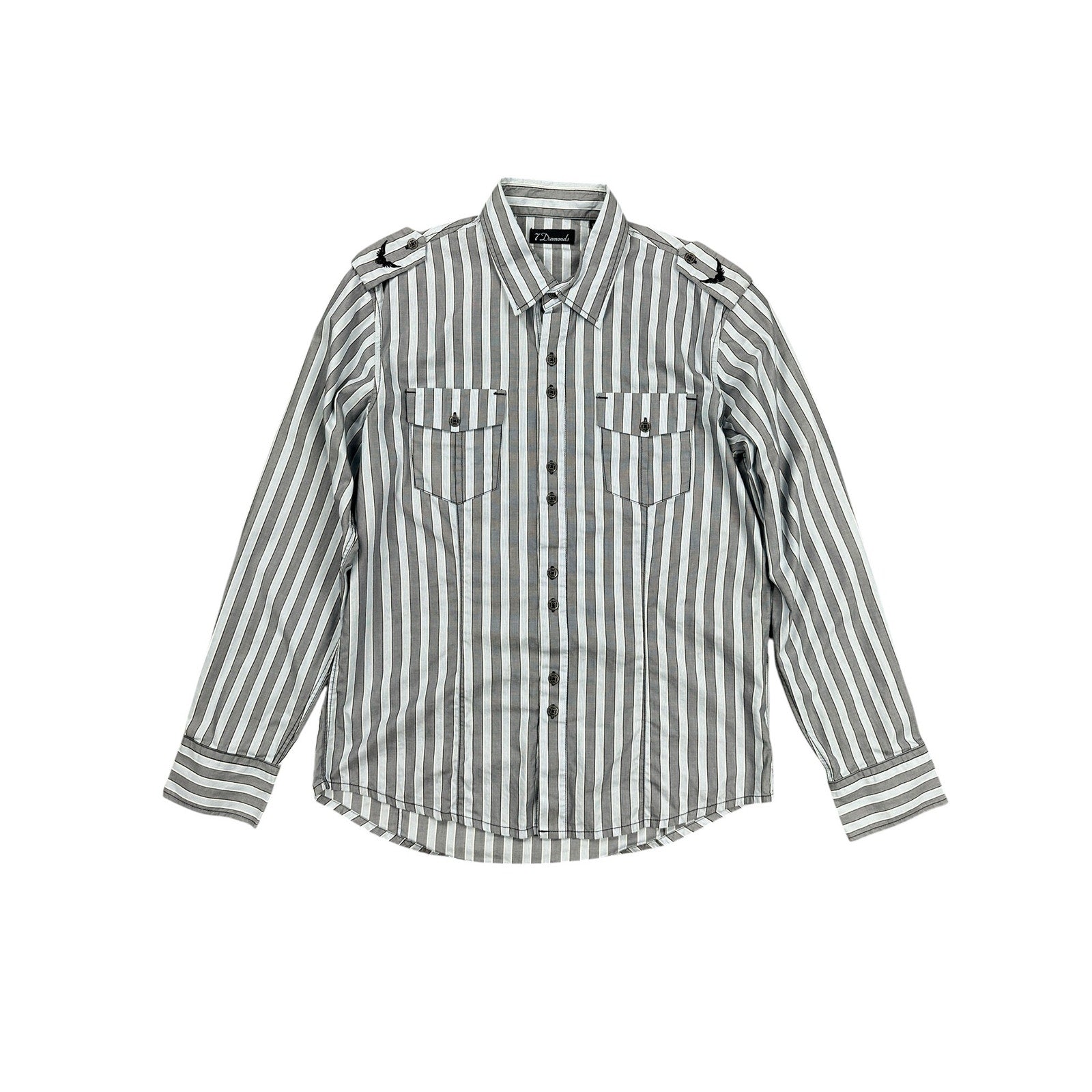 7 Diamonds Long Sleeve Stripe Button Down Shirt in Gray White Black — Size Large