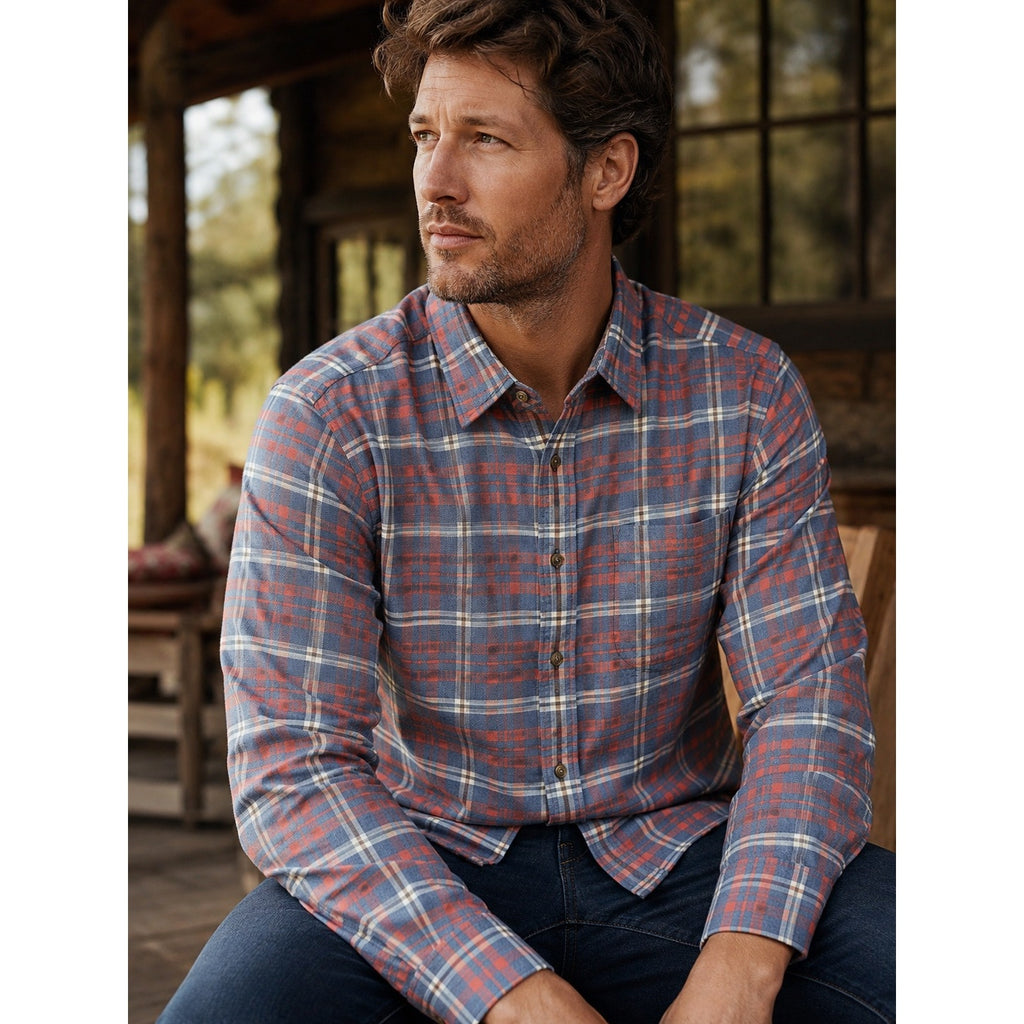 Faherty All-Time Lightweight Brushed Flannel Plaid Long Sleeve Button - Large