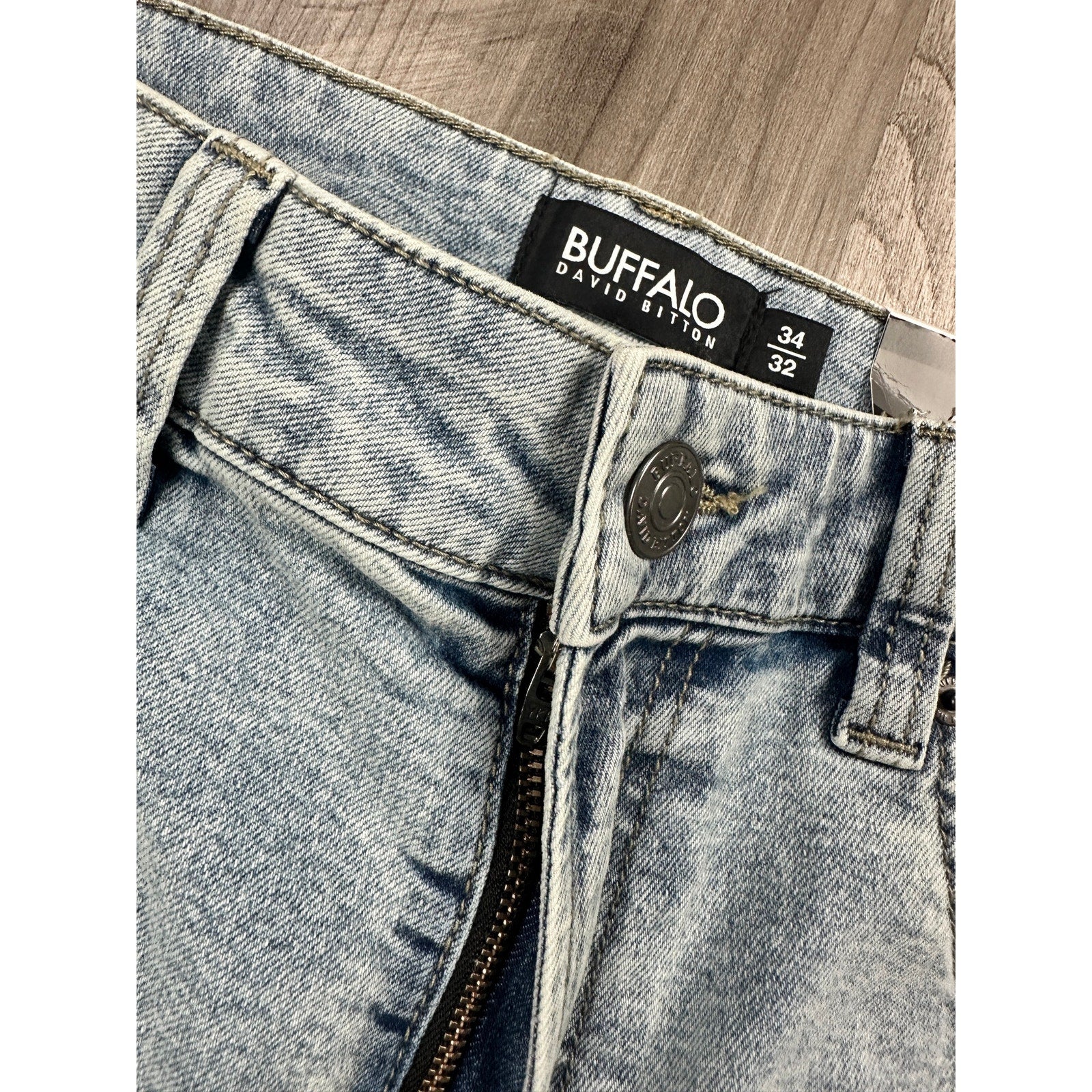 Buffalo David Bitton Ash Slim Stretch Jeans in Bleached and Blasted — Size 34x32