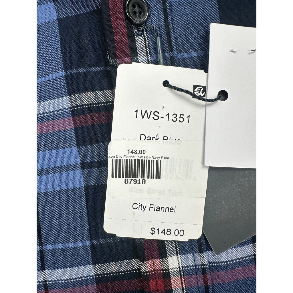 Mizzen+Main City Flannel Plaid Trim Fit Long Sleeve Button Down in Dark Blue — Size Small