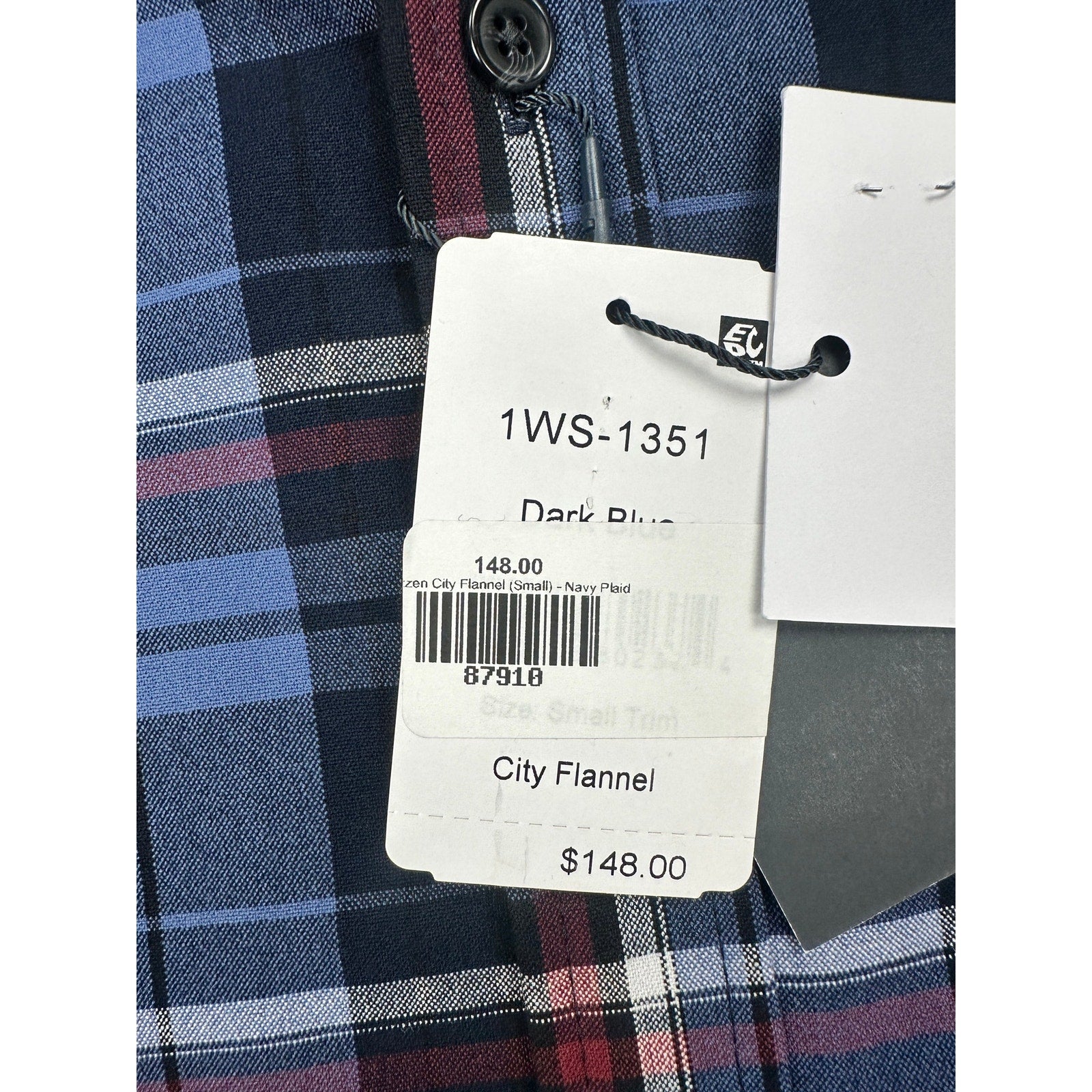 Mizzen+Main City Flannel Plaid Trim Fit Long Sleeve Button Down in Dark Blue — Size Small