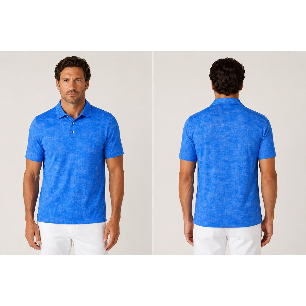 Bugatchi OoohCotton Tech 8-Way Stretch Polo in Classic Blue — Size Large // Preowned