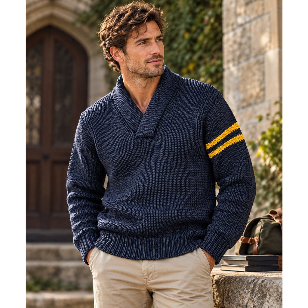 Bradley Knit Wear Vintage 1920s-30s Wool Shawl Collar Striped Varsity Athletic Sweater — Size Small // Preowned