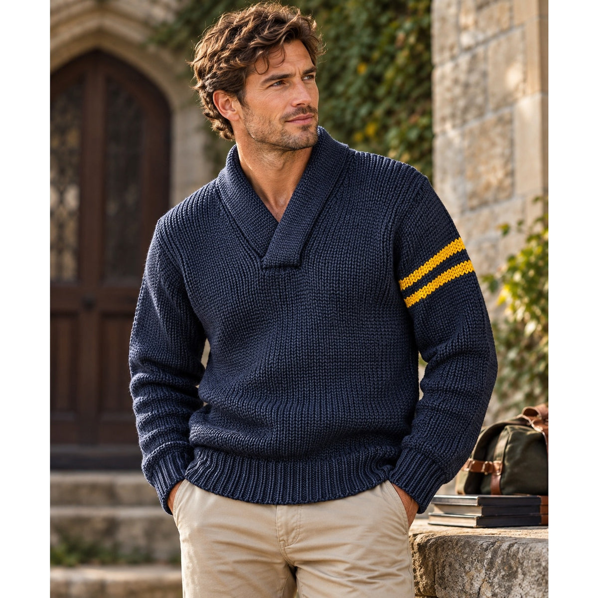Bradley Knit Wear Vintage 1920s-30s Wool Shawl Collar Striped Varsity Athletic Sweater — Size Small // Preowned
