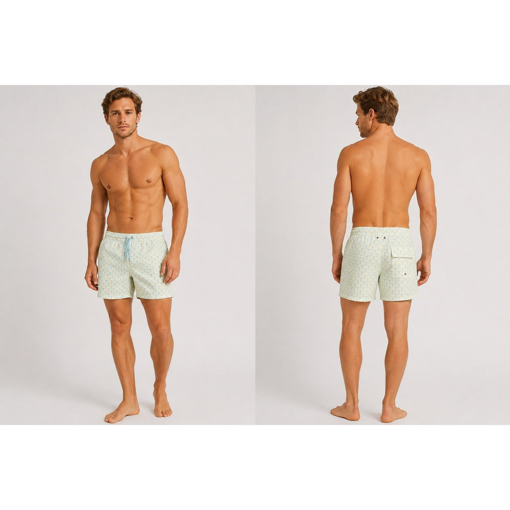 Robert Graham Martini Tower Swim Trunks in Yellow Light Blue and White — Size Medium