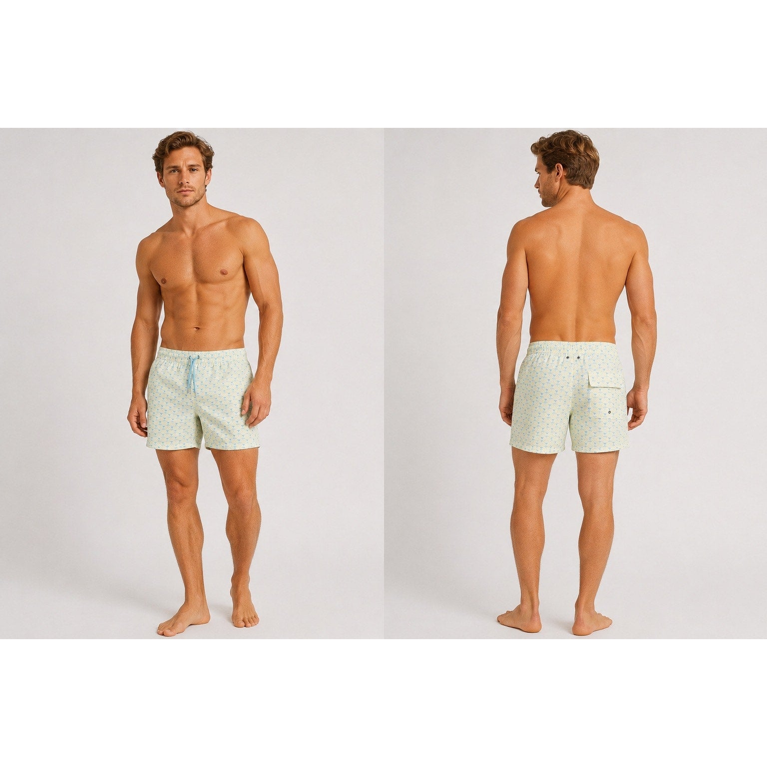 Robert Graham Martini Tower Swim Trunks in Yellow Light Blue and White — Size Medium