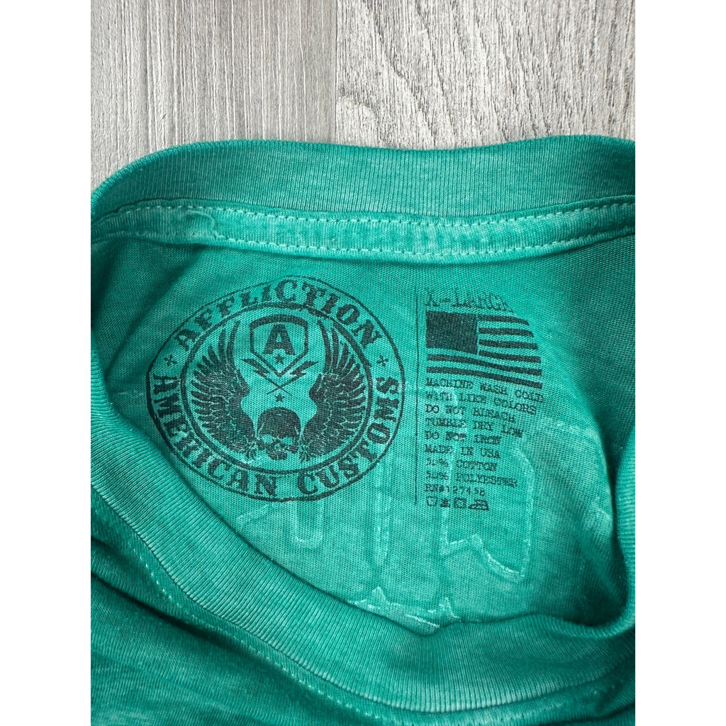 Affliction American Customs Live Fast Get Lucky Graphic Tee Green  — Size XL