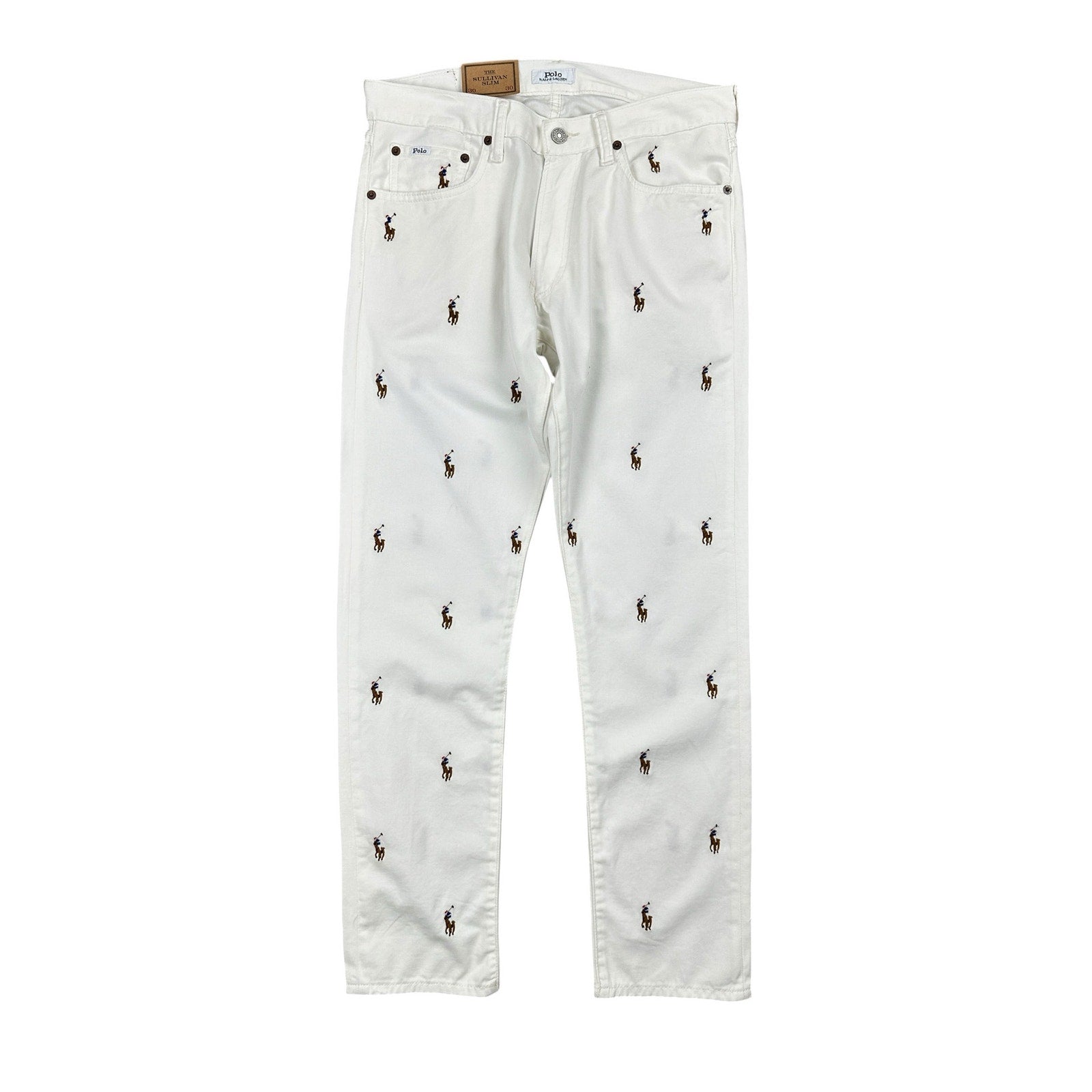 Polo Ralph Lauren All Over Pony Print The Sullivan Slim Jeans in White — Size 30x30