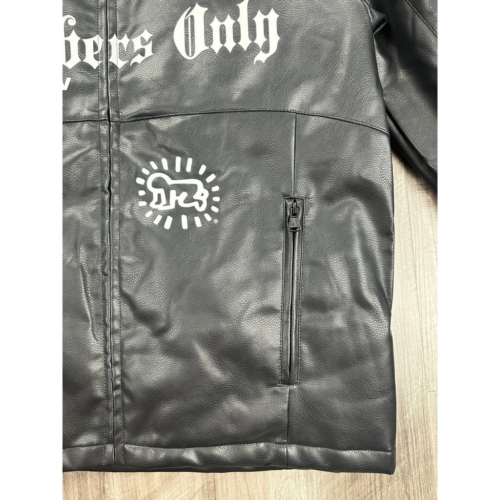 Members Only x Keith Haring Paradise Garage Racing Faux Leather Jacket in Black — Size Large