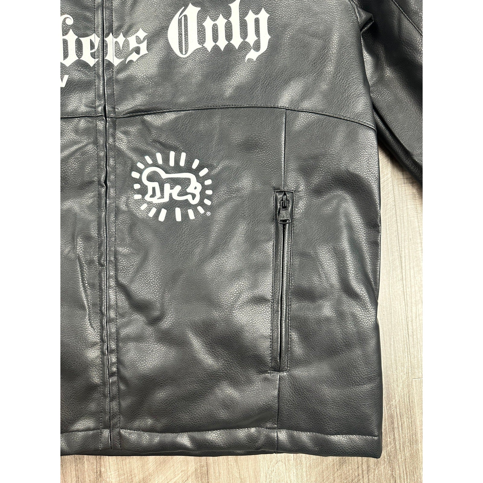 Members Only x Keith Haring Paradise Garage Racing Faux Leather Jacket in Black — Size Large