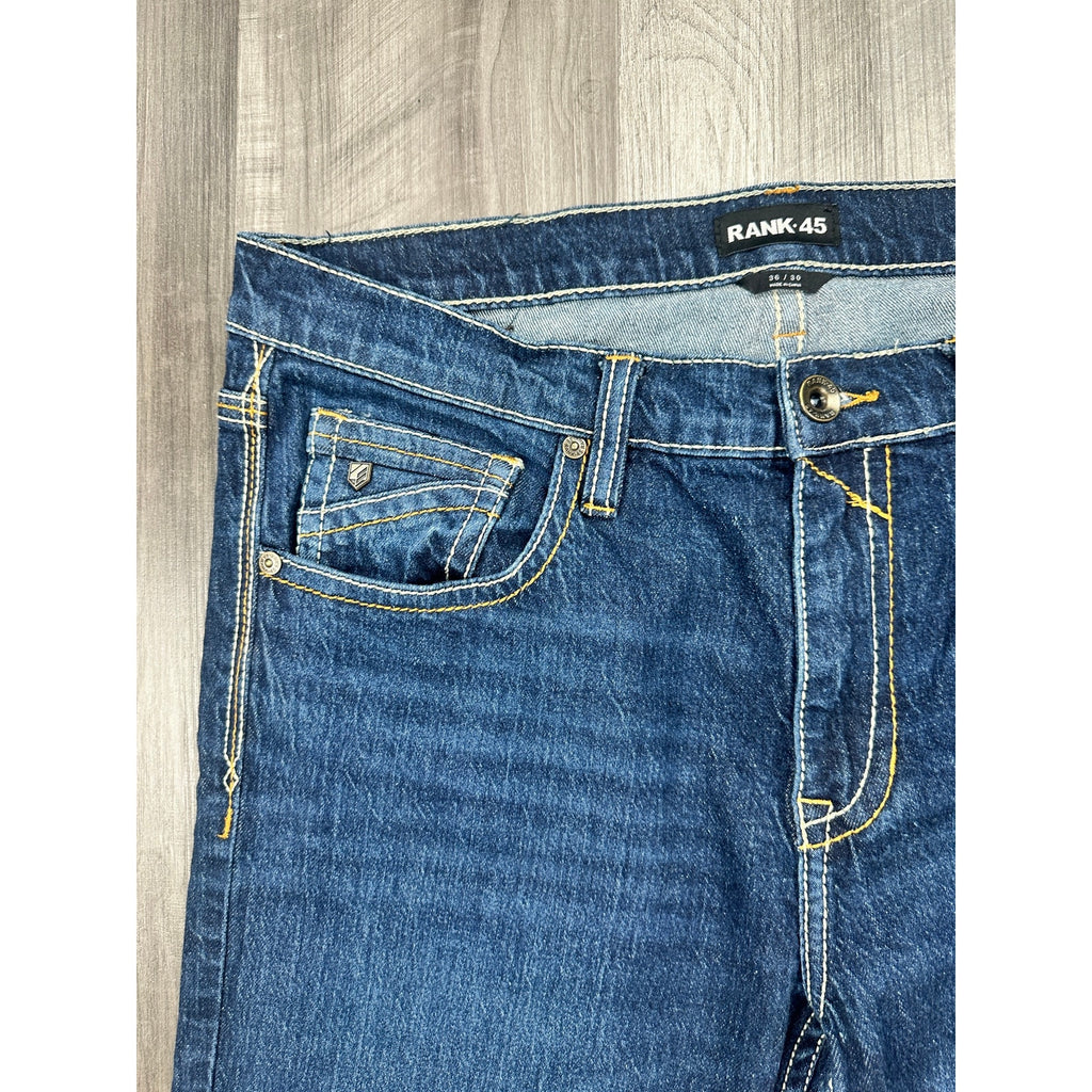 Rank 45 Slim Straight Jeans in Midnight Hawk Blue — Size 36 // Preowned