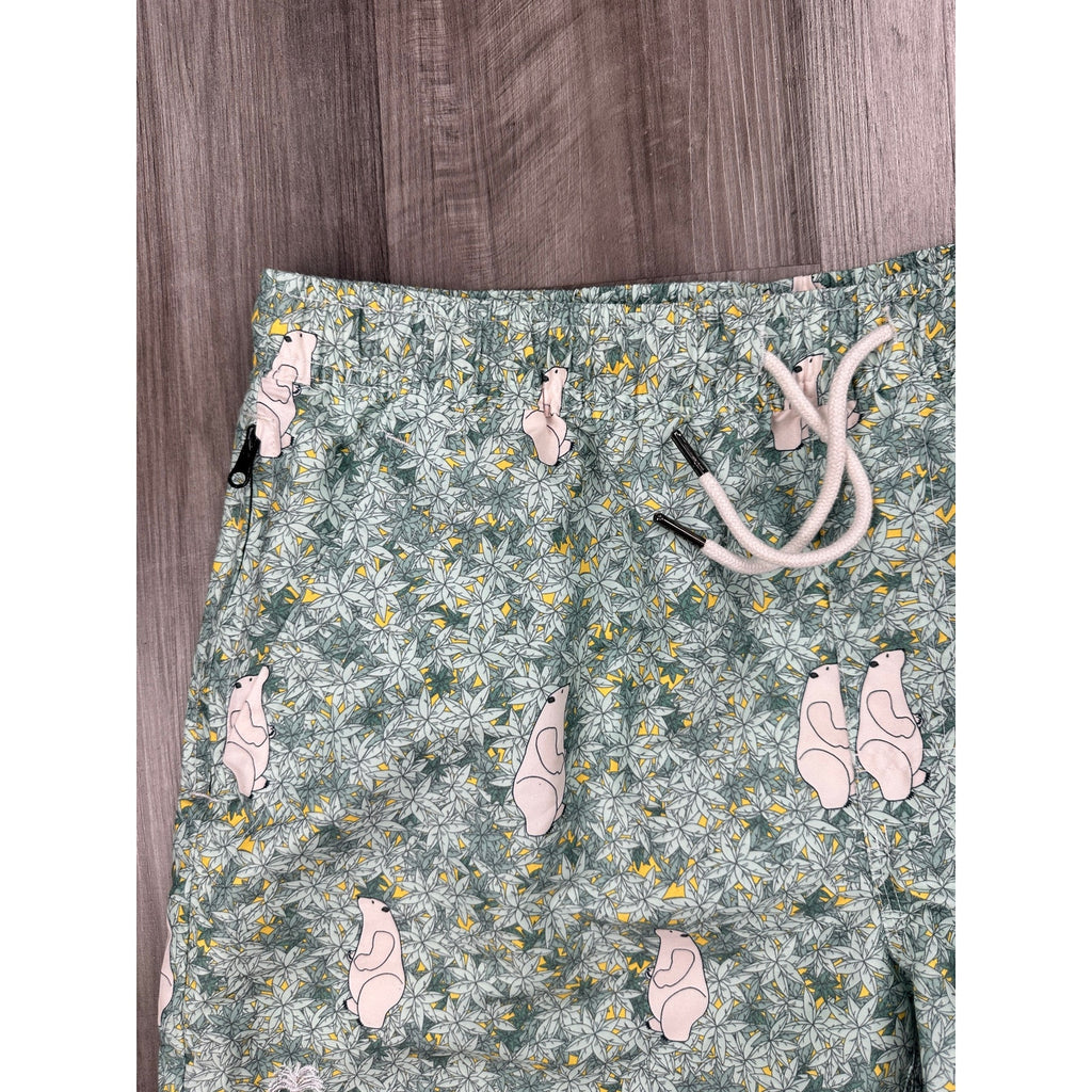 OAS Polar Bear Leaf Print Swim Trunks — Size XL // Preowned