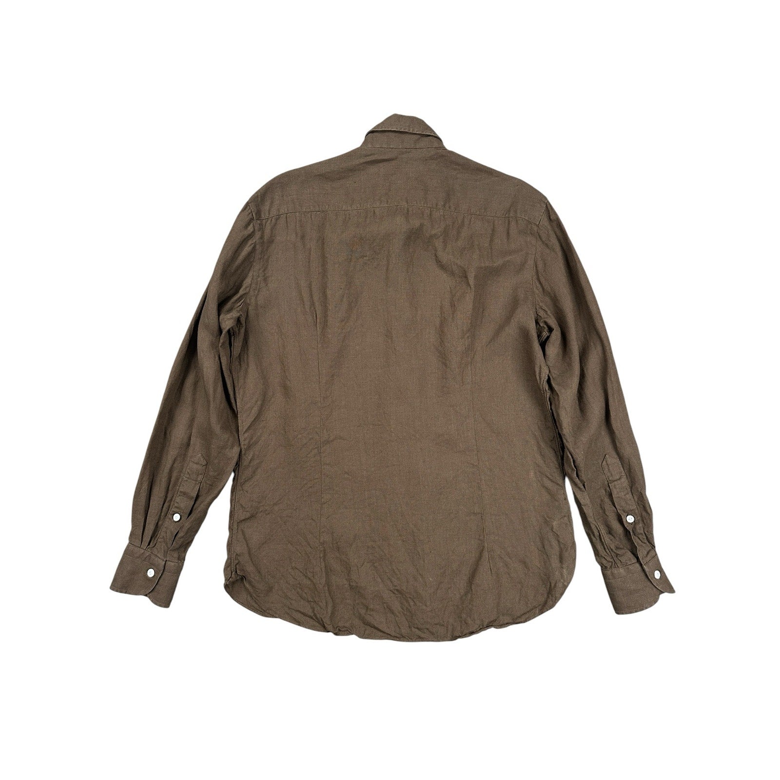 Luca Avitabile Handmade Shirts Brown Linen Long Sleeve Button Down - Large