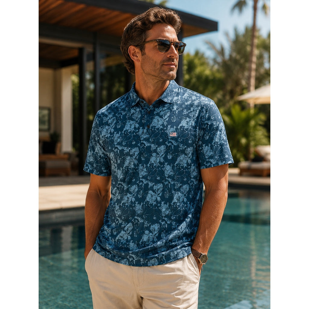 Travis Mathew Poolside Paradise Performance Jersey Golf Polo in Total Eclipse — Size Large