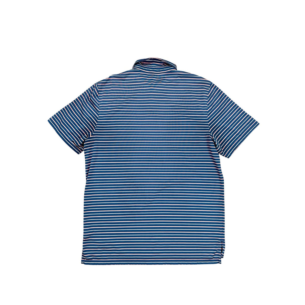 Southern Tide Driver Performance Stretch Striped Polo in Navy Coral White — Size Large