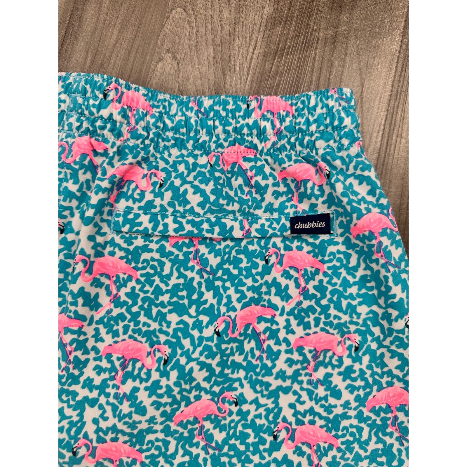 Chubbies Domingos For Flamingos 7" Swim Trunks in Turquoise, Pink and White — Size XL // Preowned