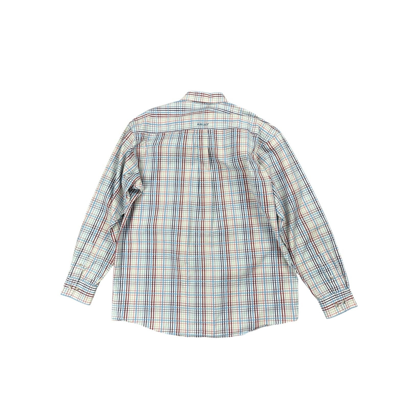 Ariat Pro Series Plaid Long Sleeve Button Down Shirt in White Light Blue Red Blue Charcoal Yellow and Coral — Size XL // Preowned