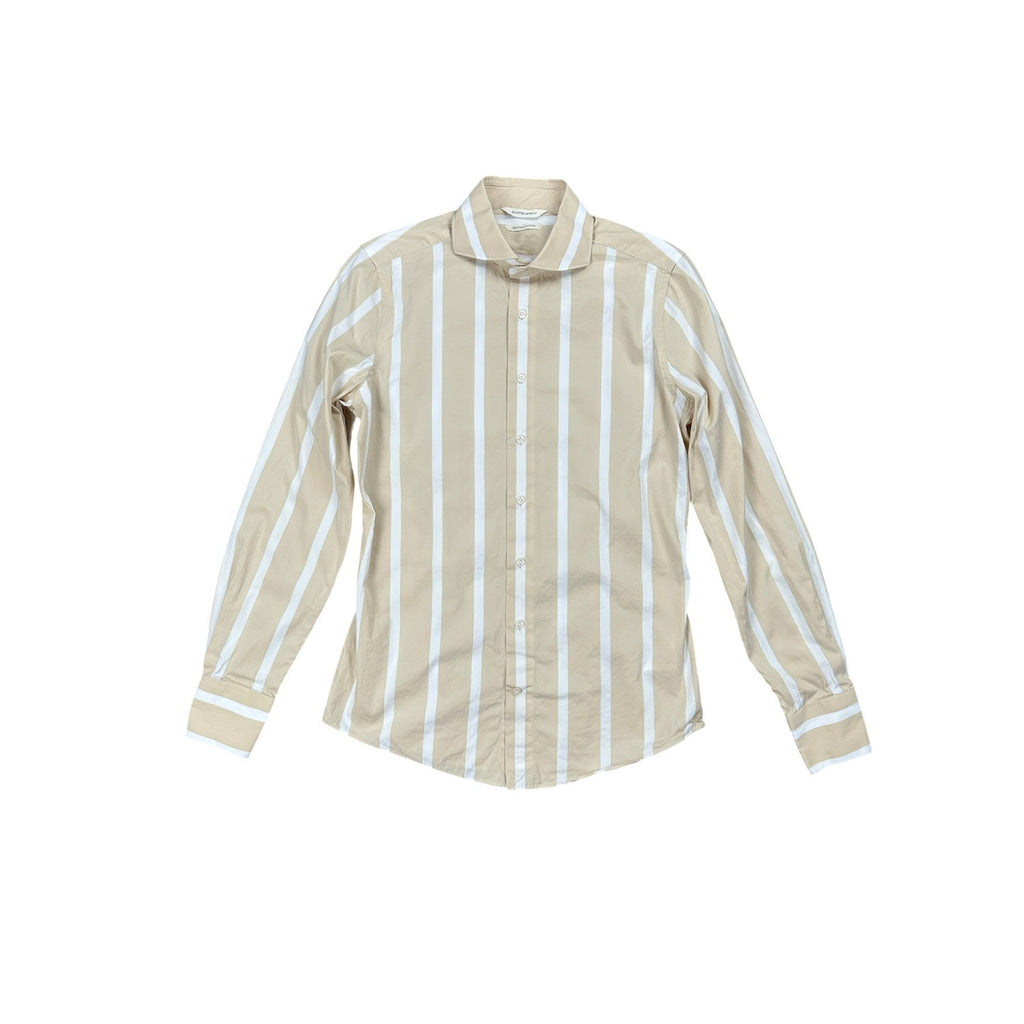 Suitsupply Albini 1876 Egyptian Cotton Extra Slim Fit Casual Long Sleeve Shirt in Tan and White — Size 14.5/15 // Preowned