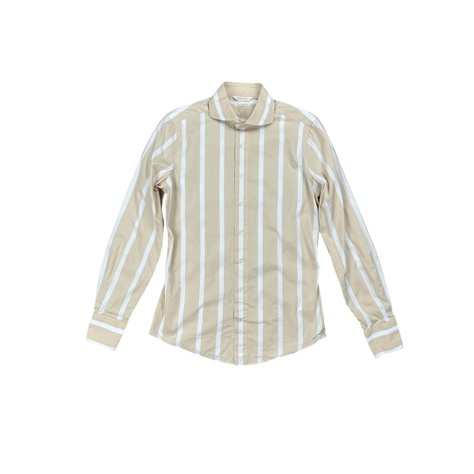 Suitsupply Albini 1876 Egyptian Cotton Extra Slim Fit Casual Long Sleeve Shirt in Tan and White — Size 14.5/15 // Preowned