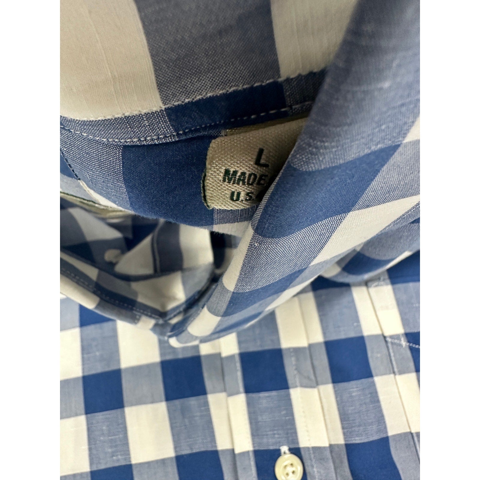 Gitman Bros. Made in USA Checkered Long Sleeve Button Down in Blue and White — Size Large // Preowned