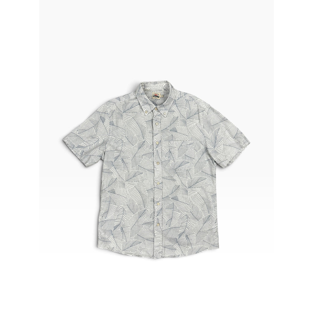 Faherty Ivory Leaf Short Sleeve Sport Shirt in Ivory, Navy — Size Medium // Preowned