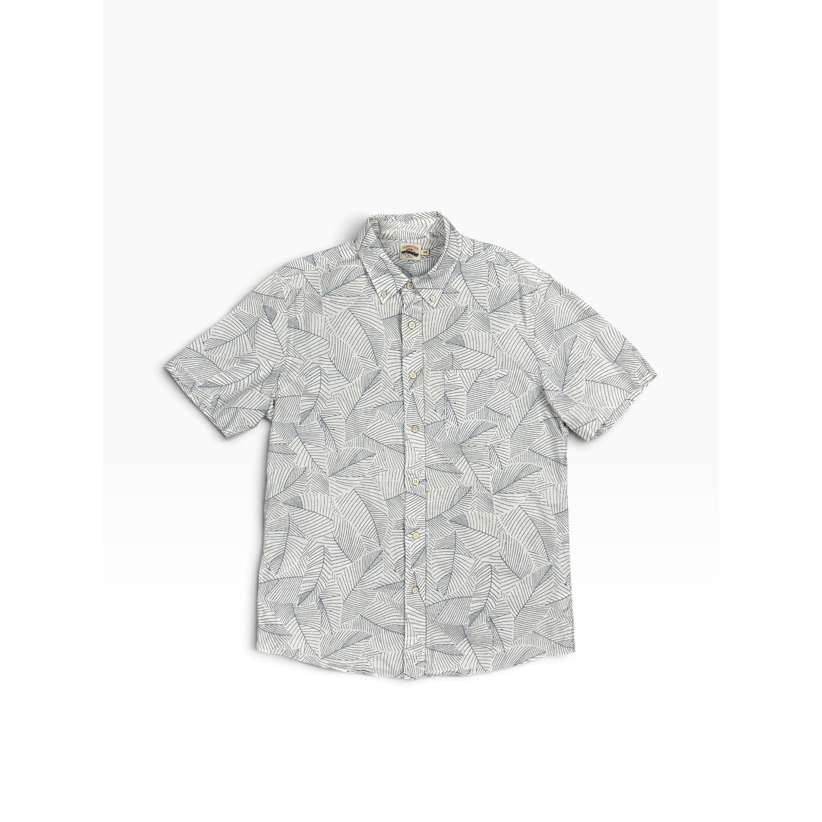 Faherty Ivory Leaf Short Sleeve Sport Shirt in Ivory, Navy — Size Medium // Preowned