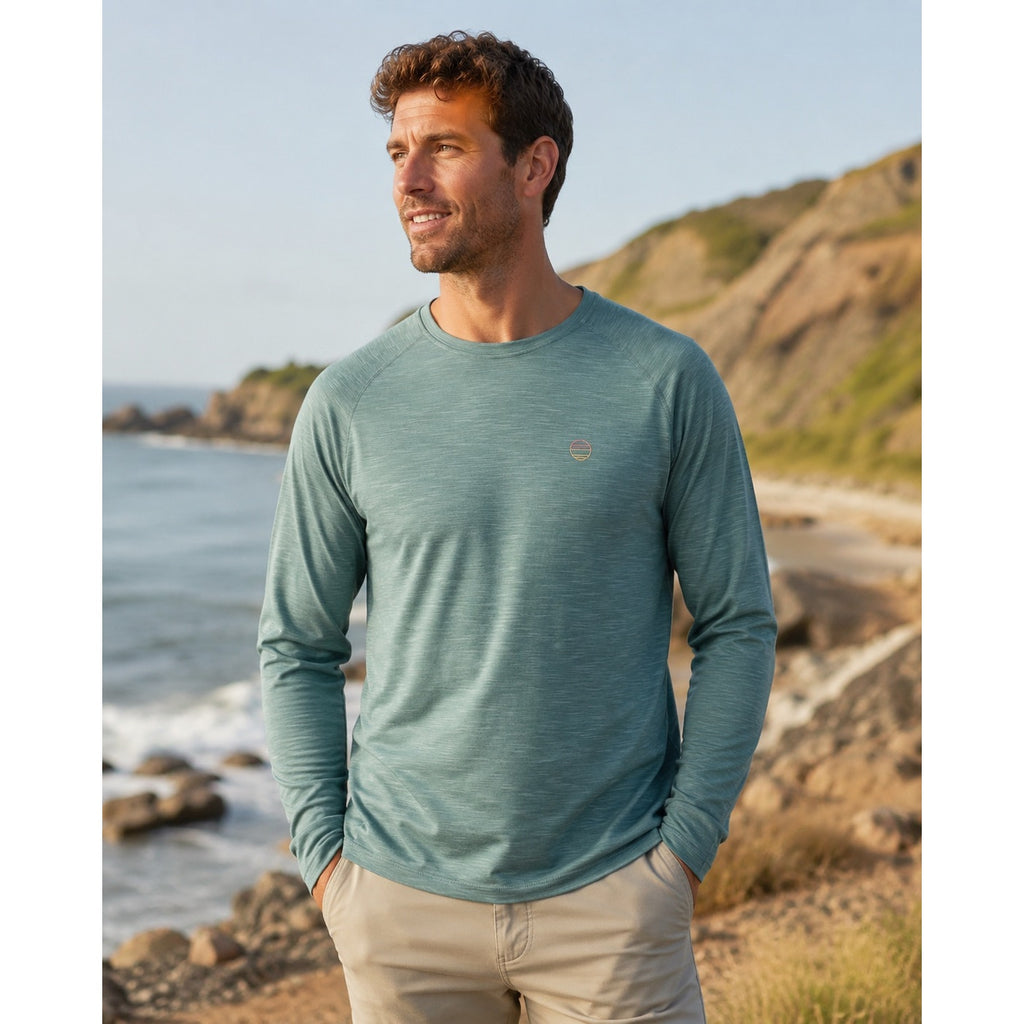 Marine Layer Midweight Crew Long Sleeve The Air Tee in North Atlantic Green — Size Larger (L/XL)