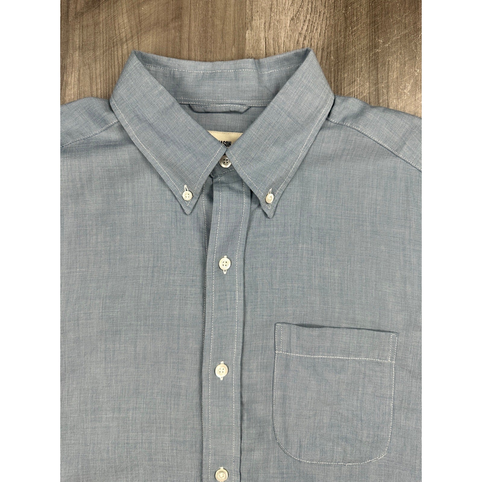 Buck Mason Japanese Chambray Long Sleeve Shirt in Blue — Size Medium