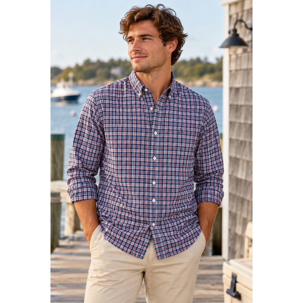 Vineyard Vines Performance Plaid Classic Fit Whale Shirt — Size 2XL // Preowned