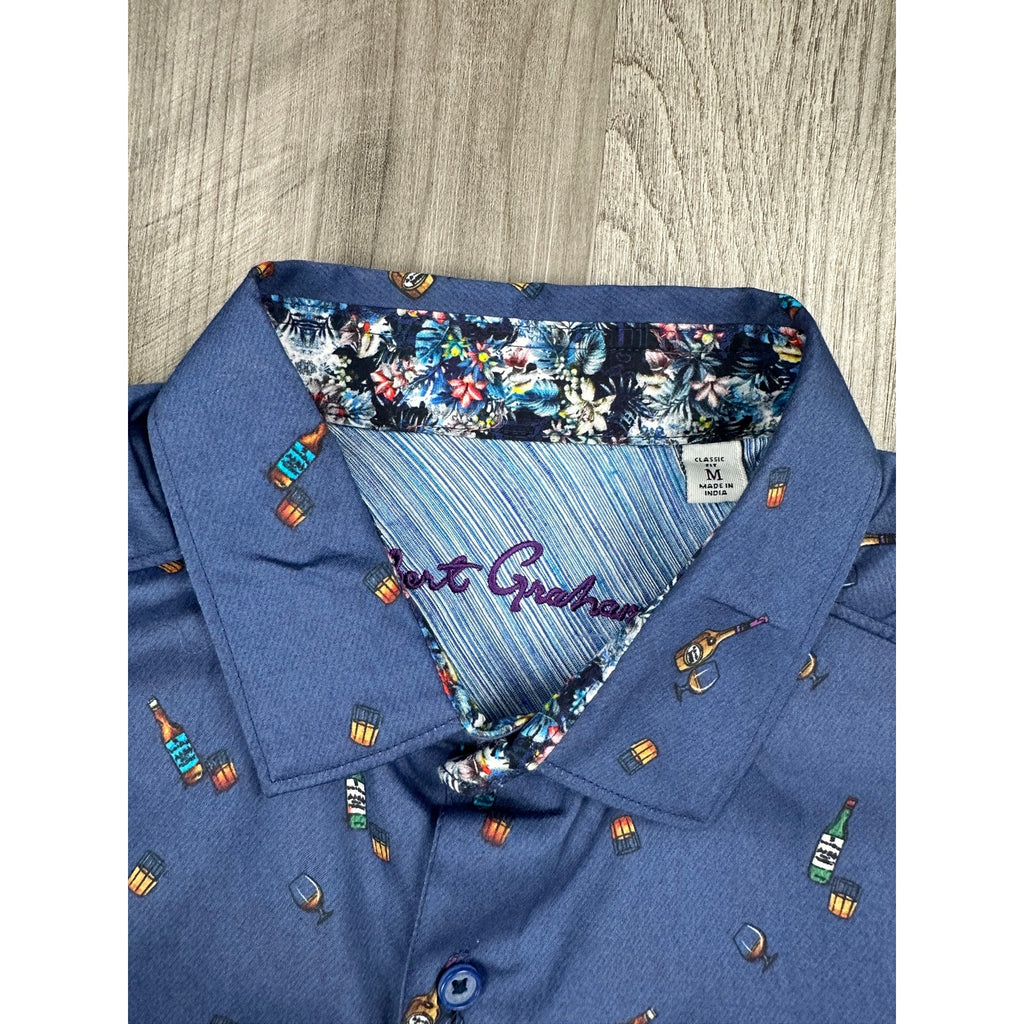 Robert Graham Good-Night Cocktail Classic Fit Short Sleeve Shirt in Navy — Size Medium