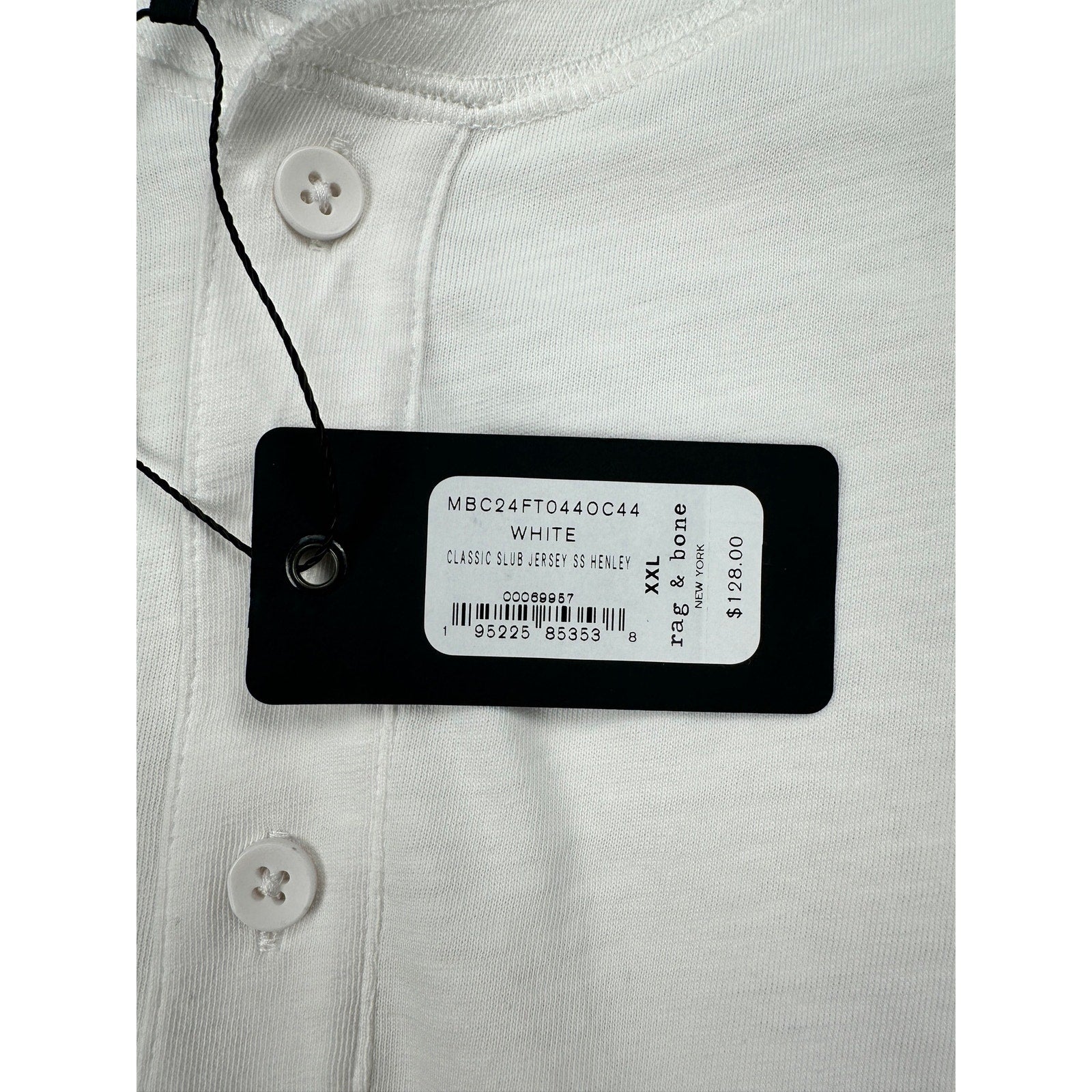 Rag & Bone Classic Slub Jersey Short Sleeve Henley in White — Size 2XL