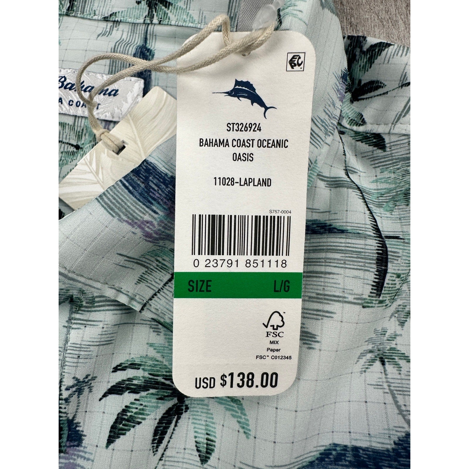 Tommy Bahama Bahama Coast Oceanic Oasis Long Sleeve Shirt in Lapland Green — Size Large