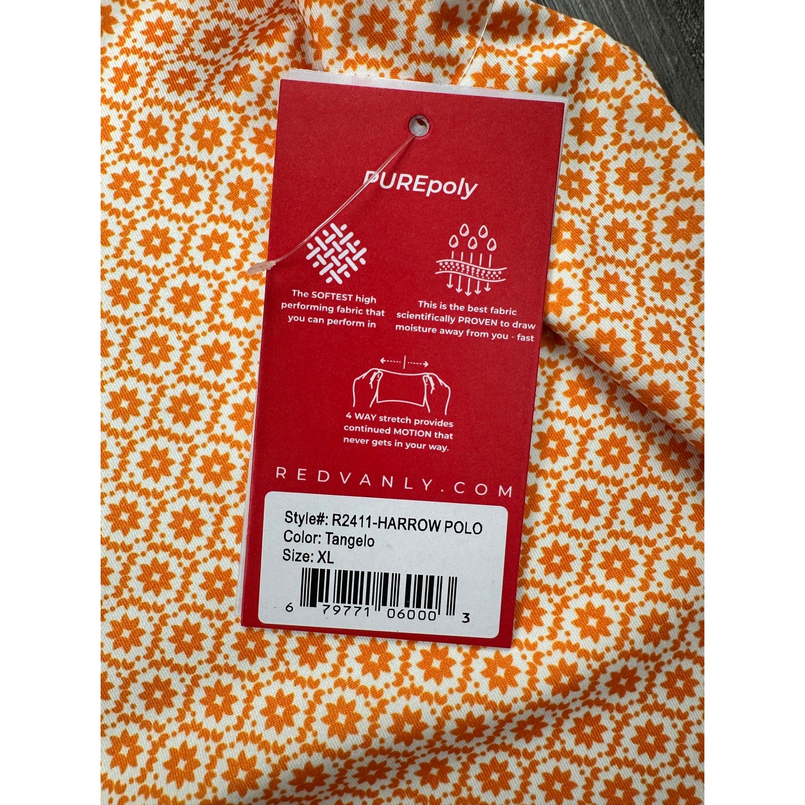 Redvanly Harrow Floral Golf Polo in Tangelo Orange, White — Size XL