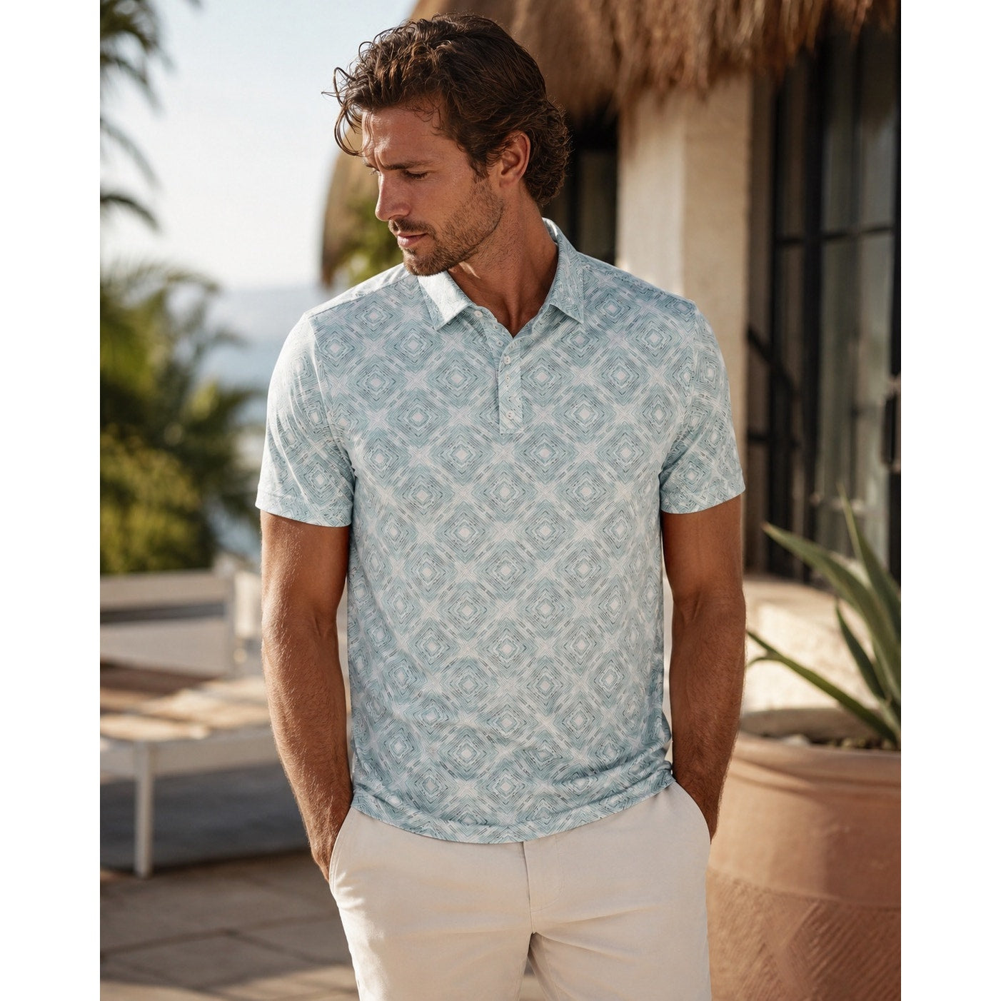 7 Diamonds Polaris 4 Way Stretch Performance Jersey Polo in Seafoam Green — Size 2XL