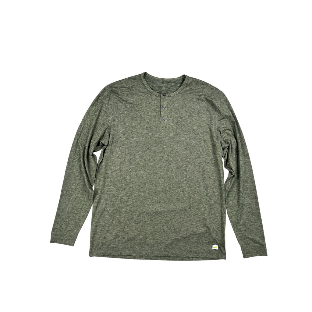 Vuori Ease Performance Long Sleeve Henley in Heather Olive — Size XL // Preowned