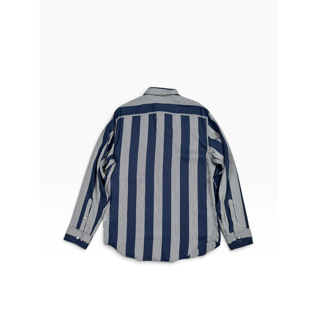 NN07 No Nationality Ericco Stripe Pocket Shirt in Navy, Gray — Size Large // Preowned