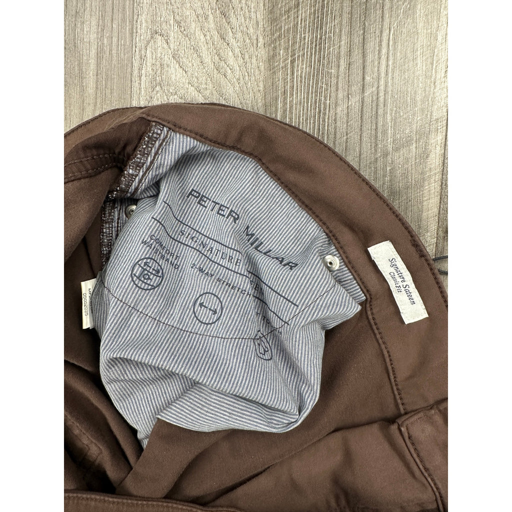 Peter Millar Signature Sateen 5 Pocket Chino Pants in French Press Brown — Size 44x30