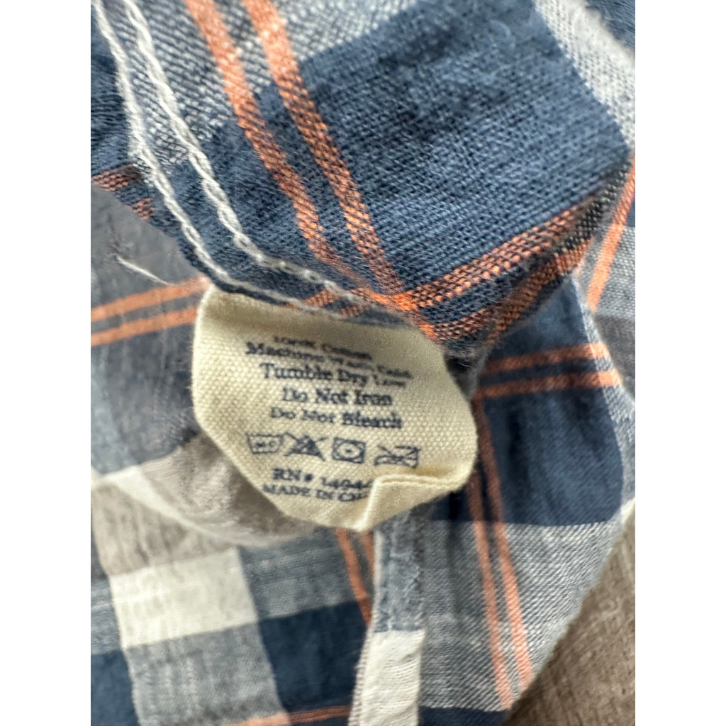 The Normal Brand Plaid Long Sleeve Button Down in Navy Orange Brown and White — Size XL // Preowned