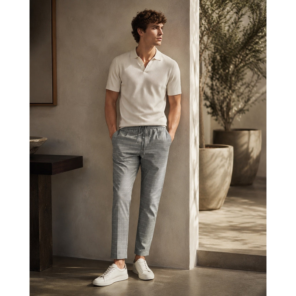 Theory Zaine Seersucker Kelso Check Drawstring Pants in Gray Charcoal and White — Size 36 // Preowned