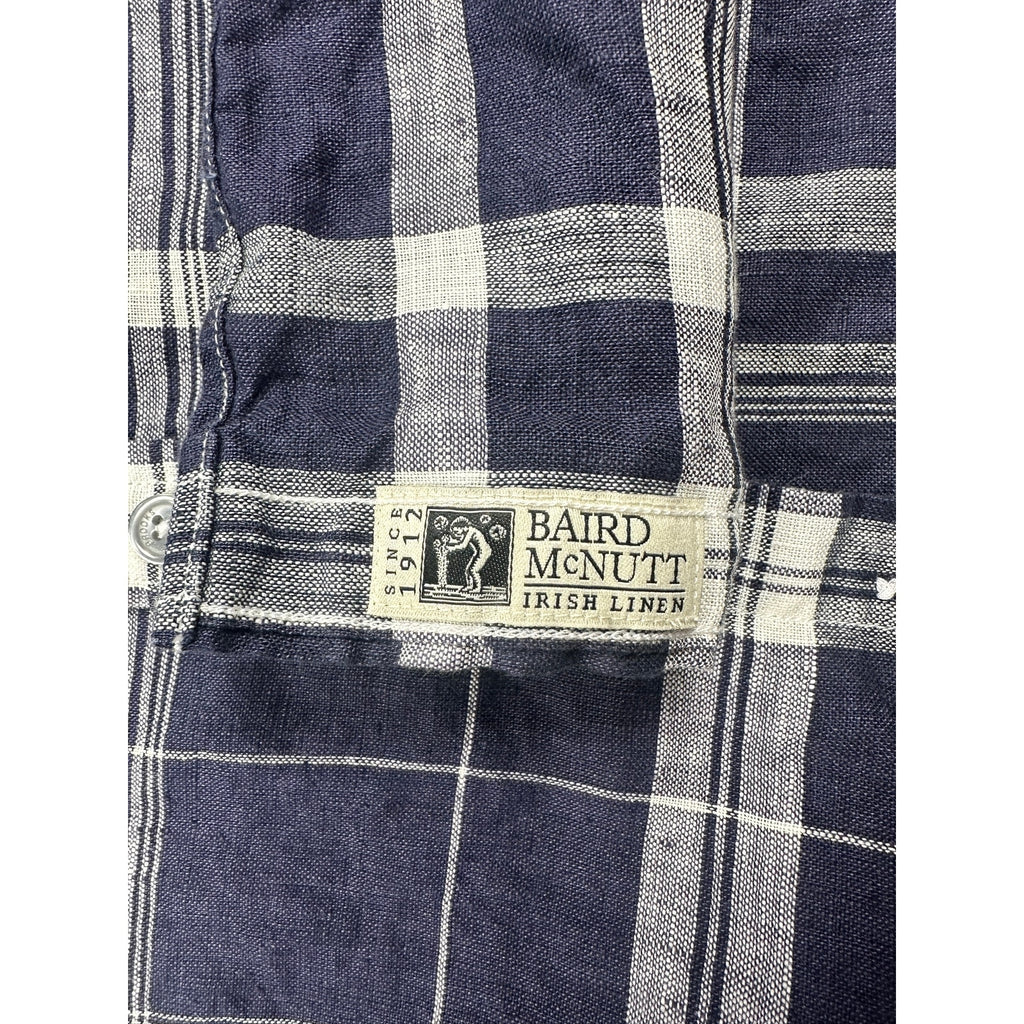 Brooks Brothers Milano Fit Baird McNutt Irish Linen Plaid Long Sleeve Button Down in Navy White — Size Small // Preowned