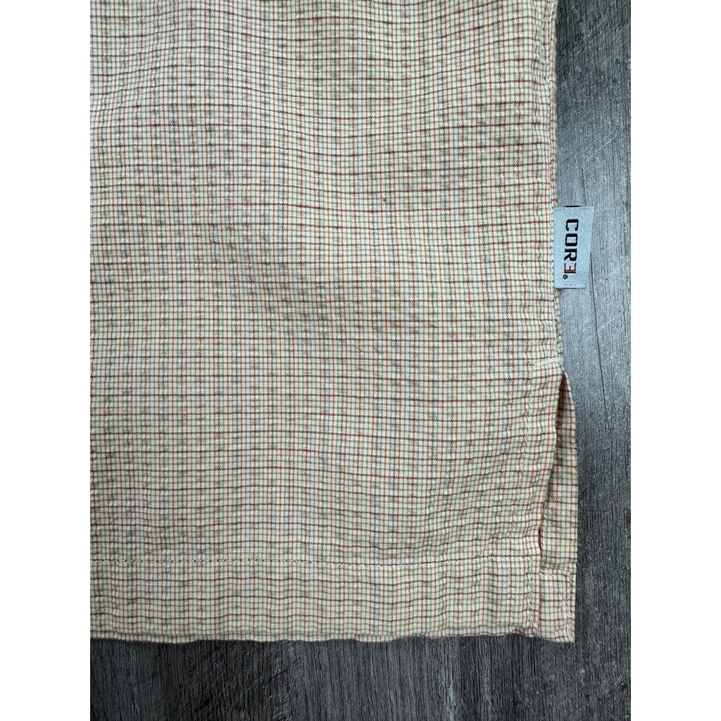 Simms Plaid Seersucker COR3 Short Sleeve Fishing Shirt in Cream Tan Olive Red Orange — Size Large // Preowned